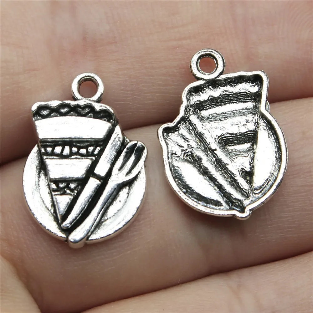 20x14mm 1.5g Antique Silver Zinc Alloy Cake Slice Charm Pendant for DIY Necklace Bracelet Making