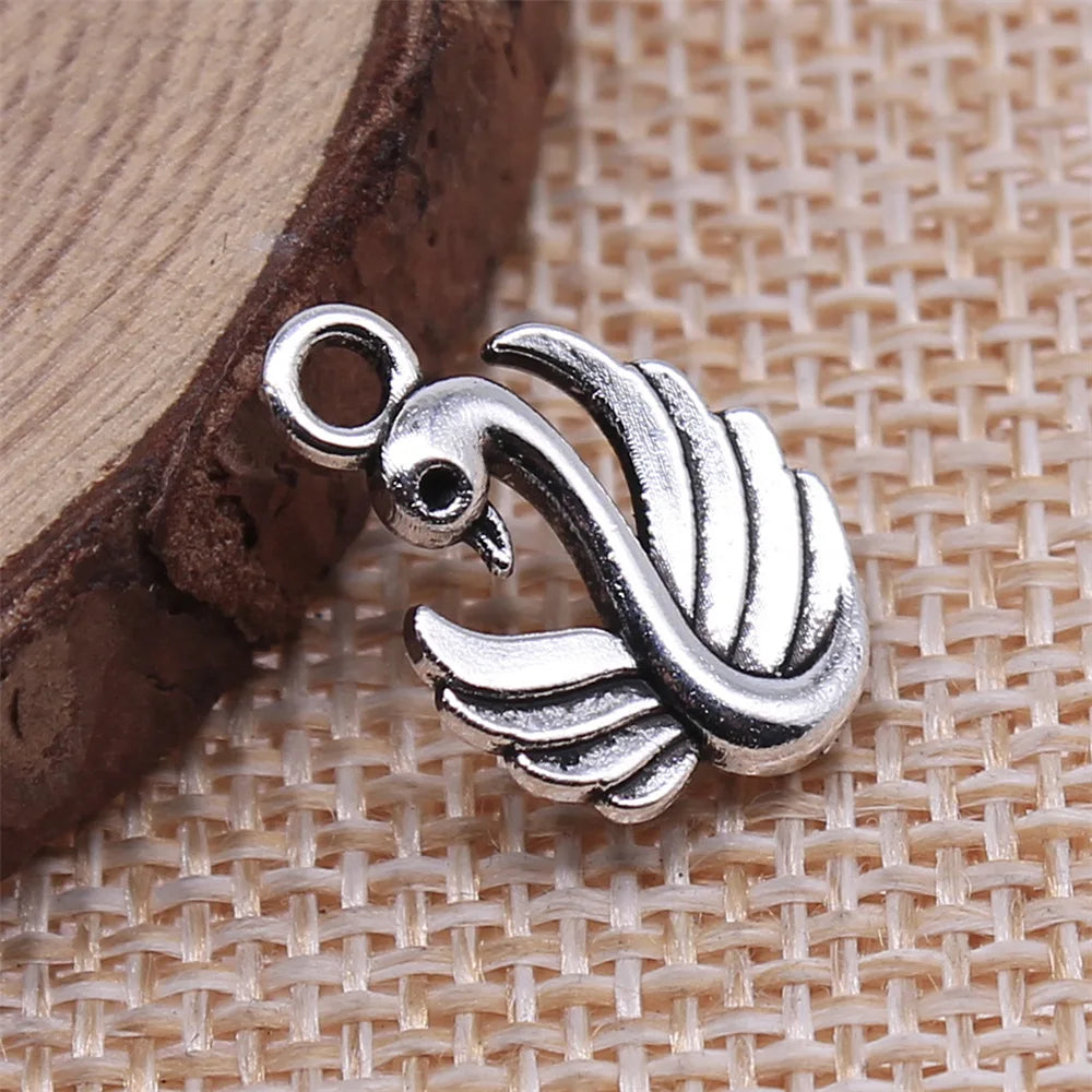 17x12mm 1g Antique Silver Zinc Alloy Swan Charm Pendant for DIY Necklace Bracelet Jewelry Making