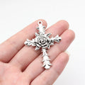 55x39mm 11.1g Antique Silver Zinc Alloy Flower Cross Charm Pendant for DIY Necklace Jewelry Making
