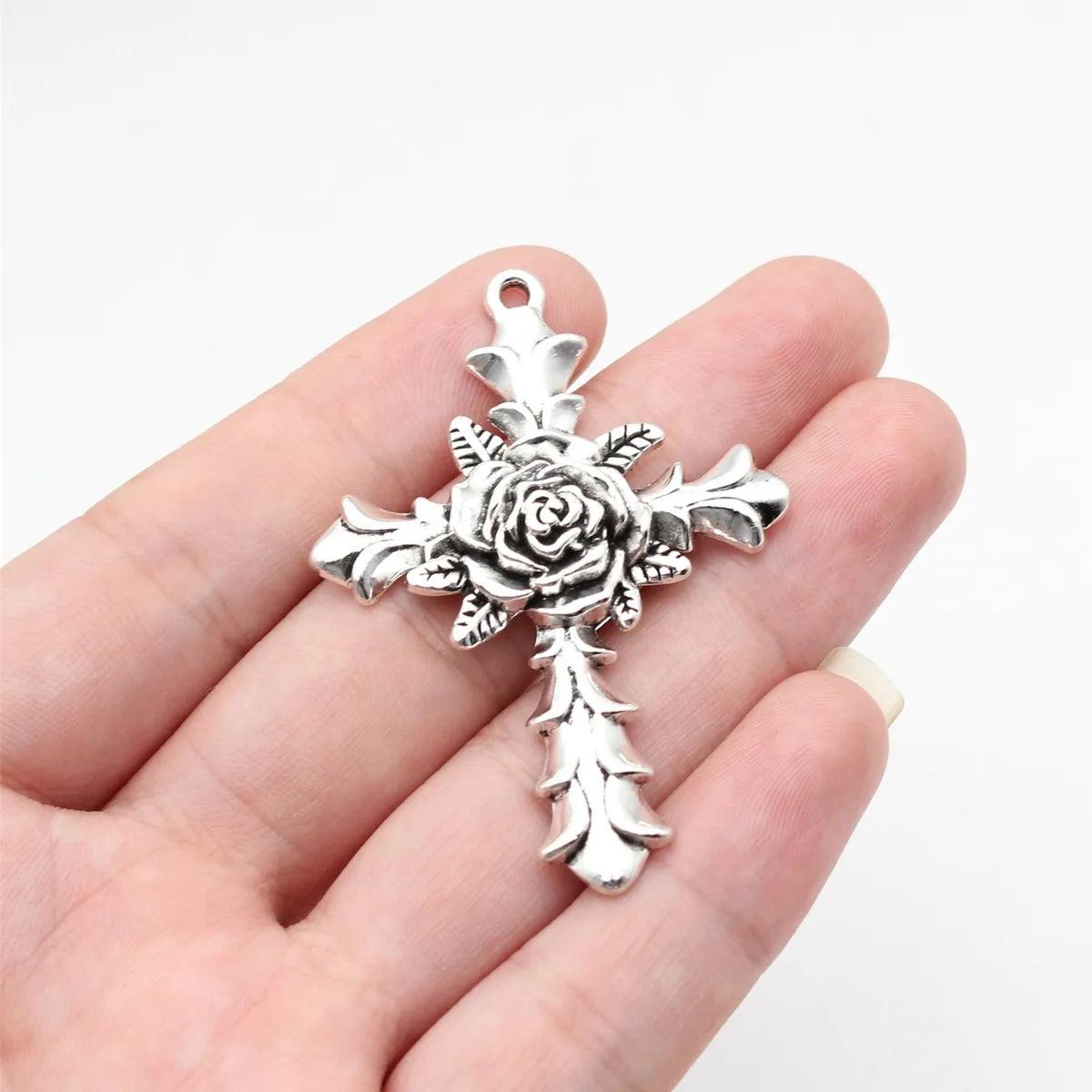 55x39mm 11.1g Antique Silver Zinc Alloy Flower Cross Charm Pendant for DIY Necklace Jewelry Making