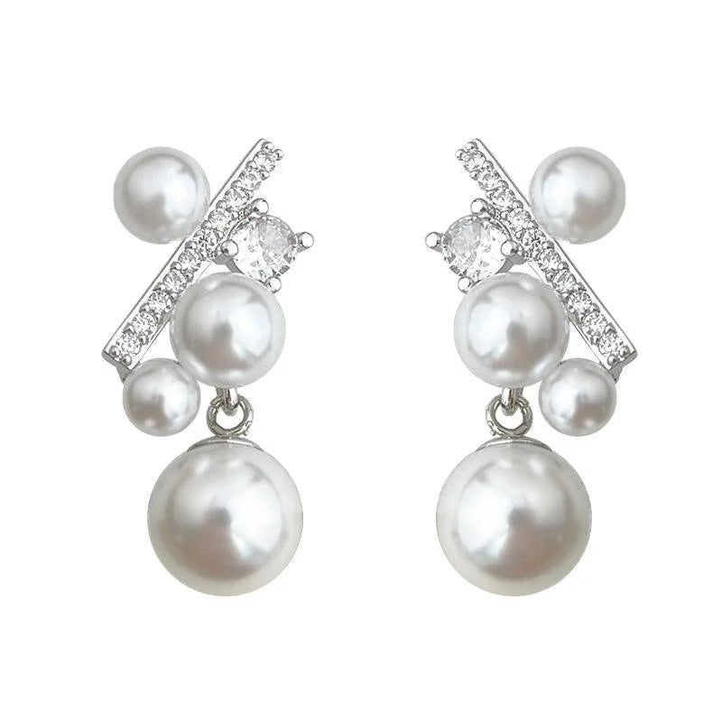 Elegant Designer Micro Pave Zircon Percentage Symbol Pearl Drop Earrings With Silver Plated Pins