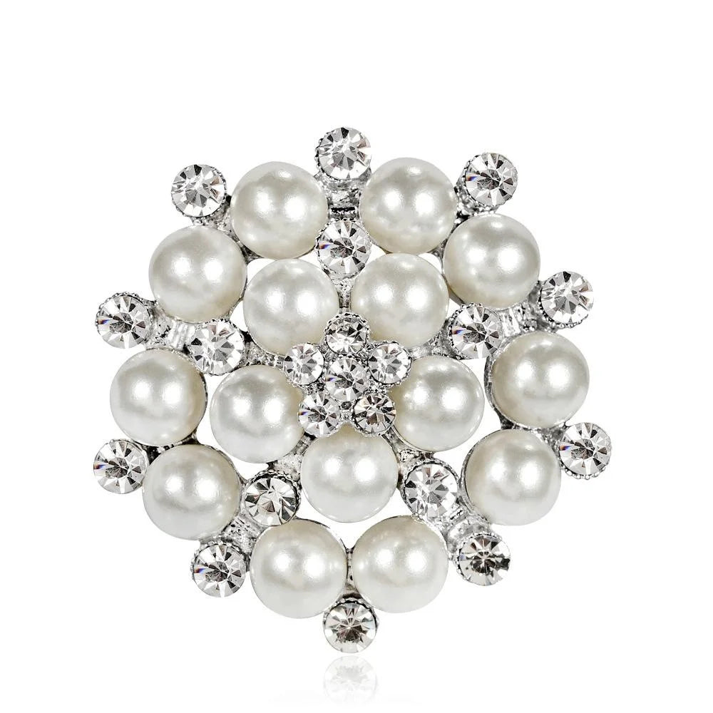 Elegant Pearl Rhinestone Alloy Flower Brooch For Women Luxury Lapel Pin Corsage Suit Scarf Accessory Gift
