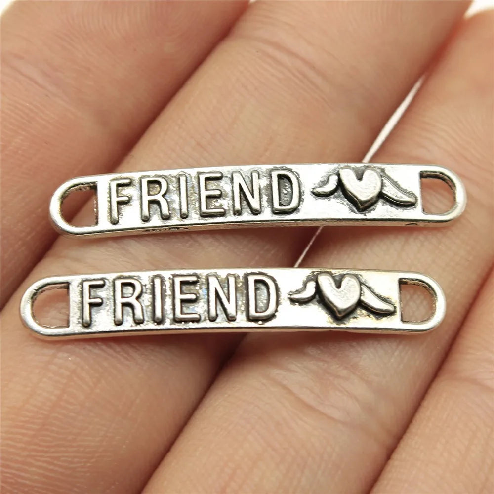 39x6mm 1.5g Antique Silver Zinc Alloy Friend Word Connector Charm for DIY Bracelet Jewelry