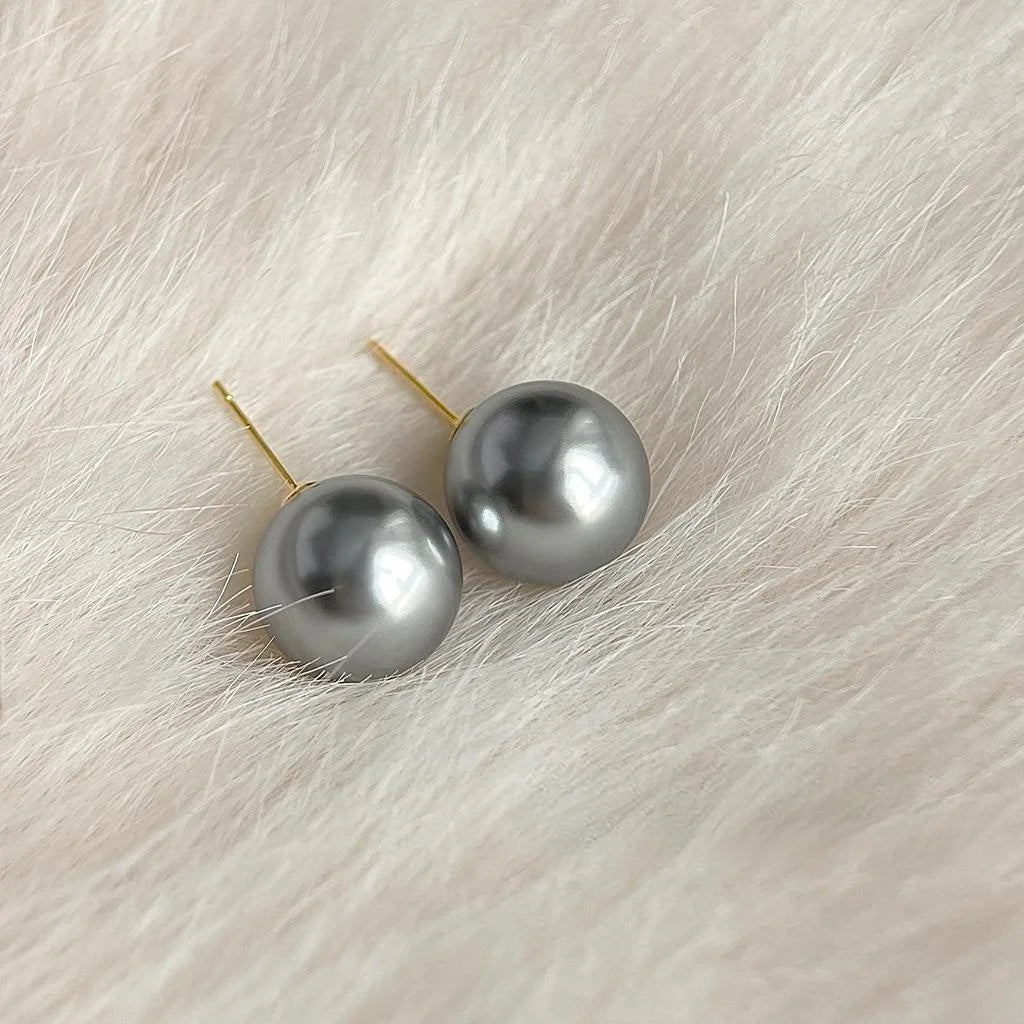 High Luster Tahitian Black Pearl Stud Earrings Geometric Luxury Commuter Jewelry For Women