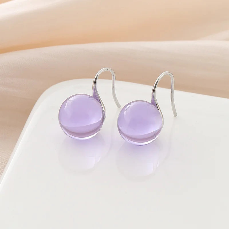 Elegant Luxury Purple Crystal Glass Bead Ball Drop Stud & Clip On No Piercing Women's Earrings