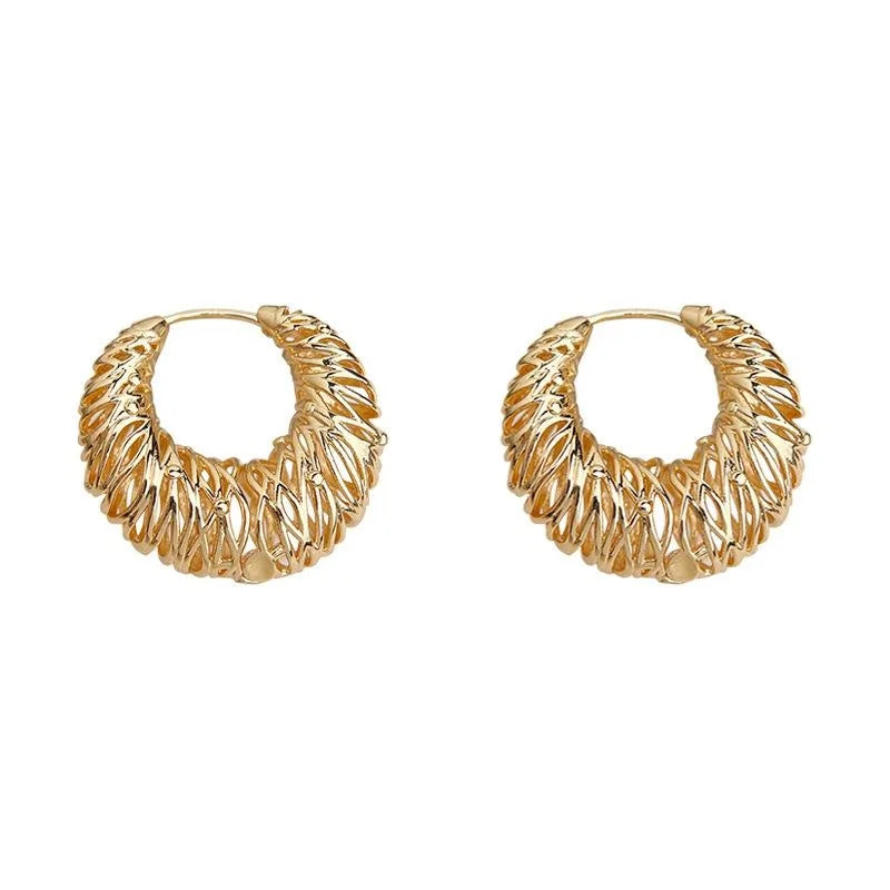 Light Luxury Copper Hollow Out Irregular Geometric Round Stud Earrings