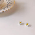 Korean Style Handmade Woven Glass Crystal Flower Stud Earrings With Silver Plated Pins
