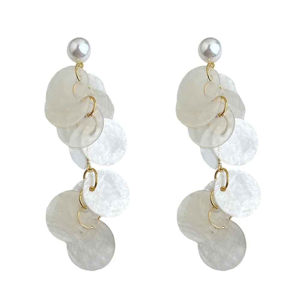 Copper Shell Pearl Tassel Drop Earrings For Women Summer Vacation Fresh Sweet Style