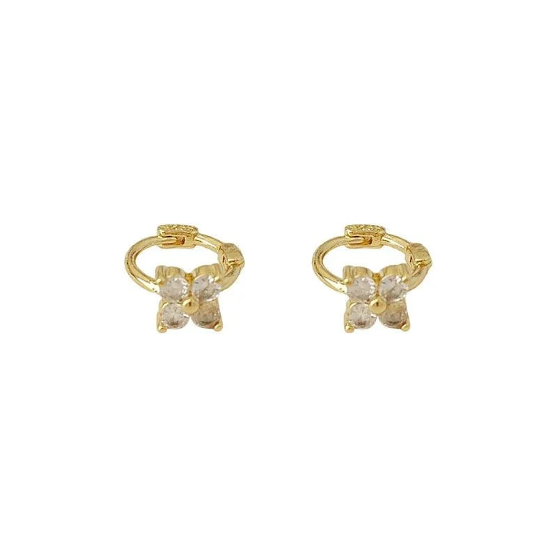 Copper Micro Pave Zircon Dewdrop Flower Leaf Drop Earrings Korean Style Jewelry
