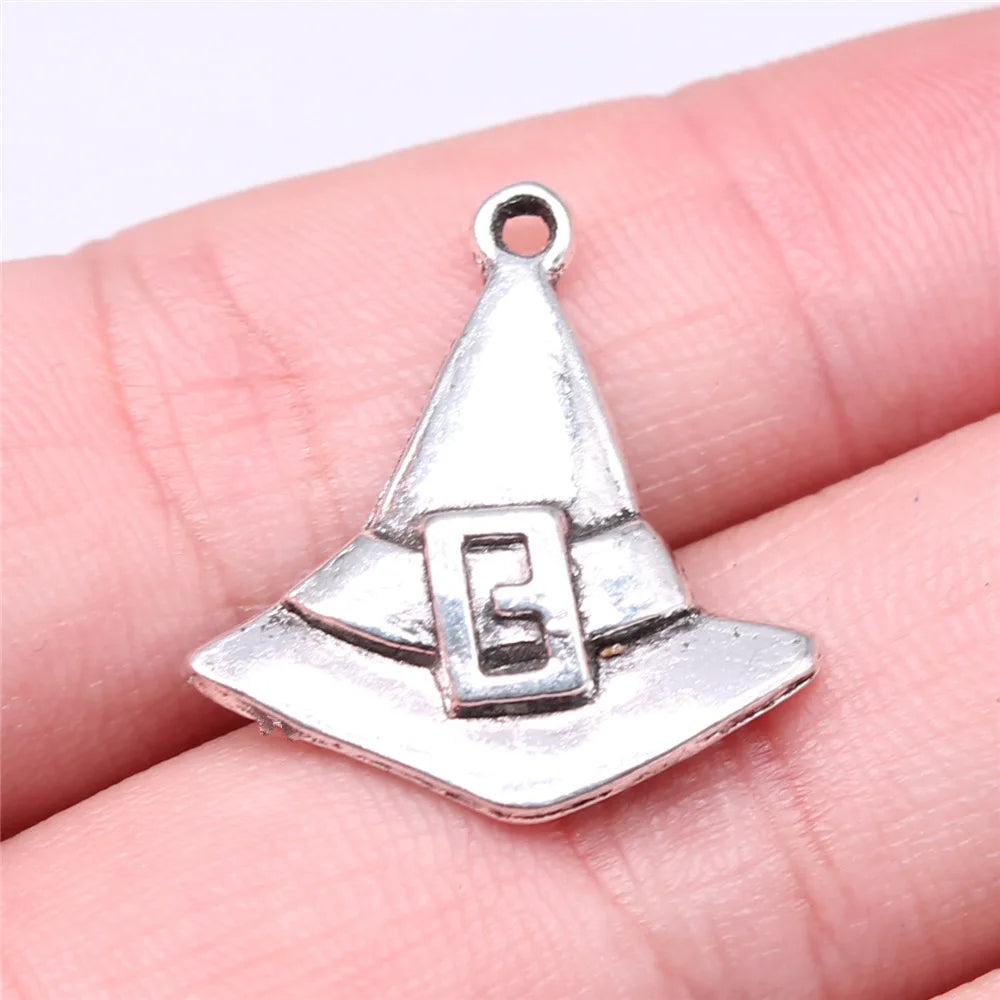 23x24mm 1.4g Antique Silver Zinc Alloy Wizard Hat Charm Pendant for DIY Halloween Jewelry Making