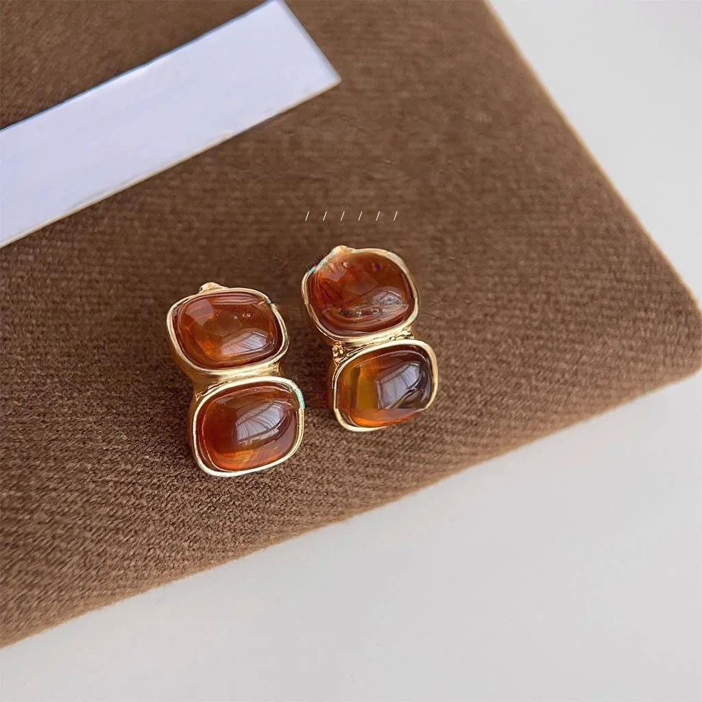 Maillard Vintage Geometric Ring Stud Earrings With Gradient Resin And Copper