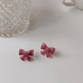 Fresh Sweet Resin Bow Stud Earrings With Silver Plated Pins Korean Japanese Cute Jewelry