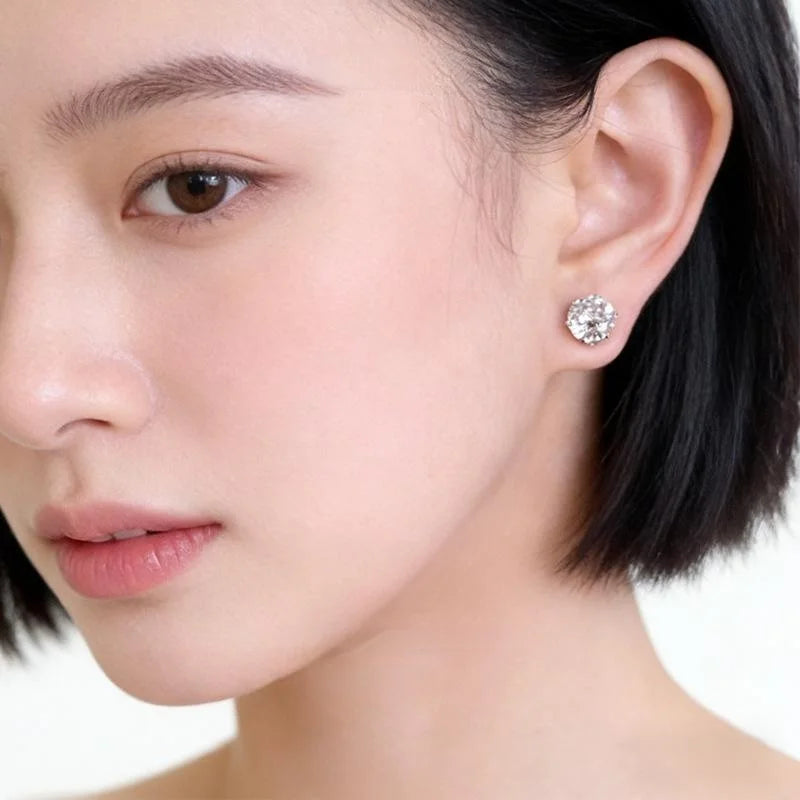 Minimalist Sparkling Zircon Copper Geometric Irregular Round Stud Earrings For Daily Wear