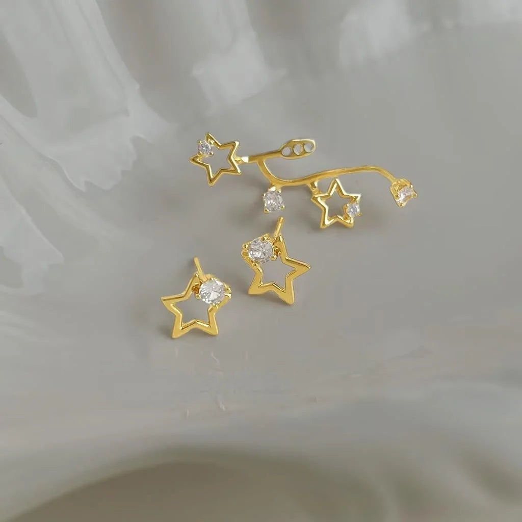 Asymmetric Star Zircon Copper Drop Earrings Style Galaxy Micro Pave Jewelry