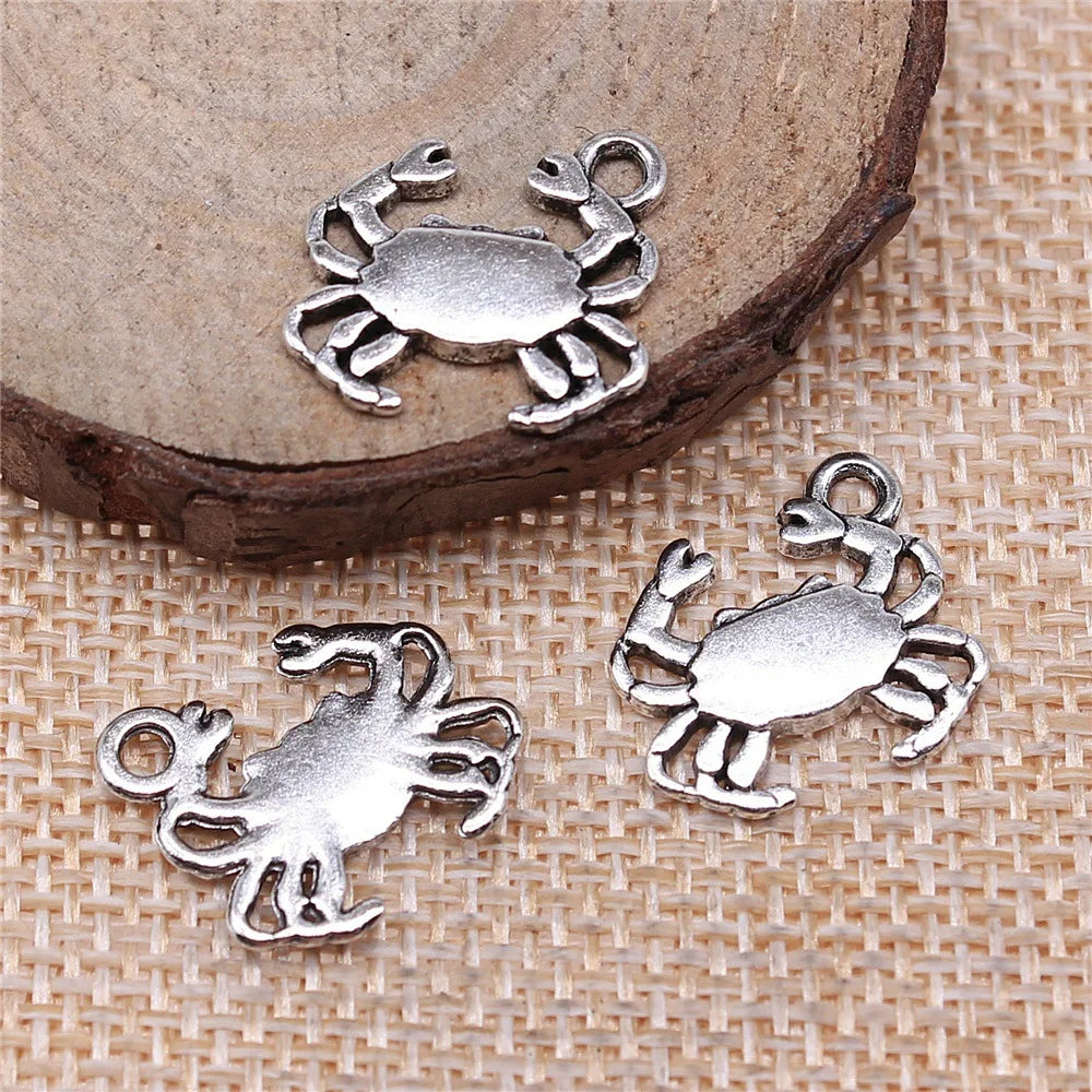 15x16mm 1.1g Antique Silver Zinc Alloy Crab Charm Pendant for DIY Necklace Bracelet Jewelry