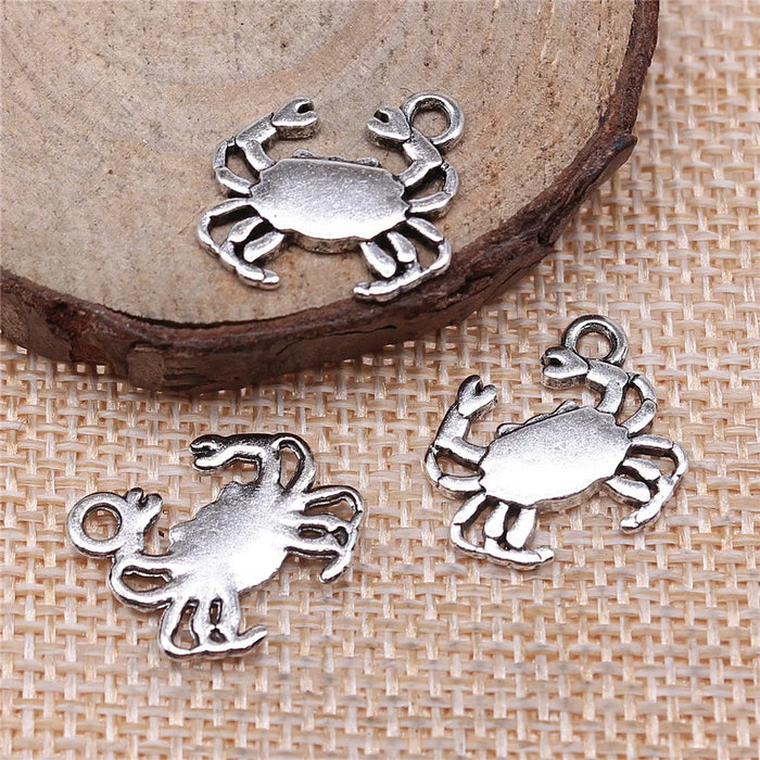 15x16mm 1.1g Antique Silver Zinc Alloy Crab Charm Pendant for DIY Necklace Bracelet Jewelry