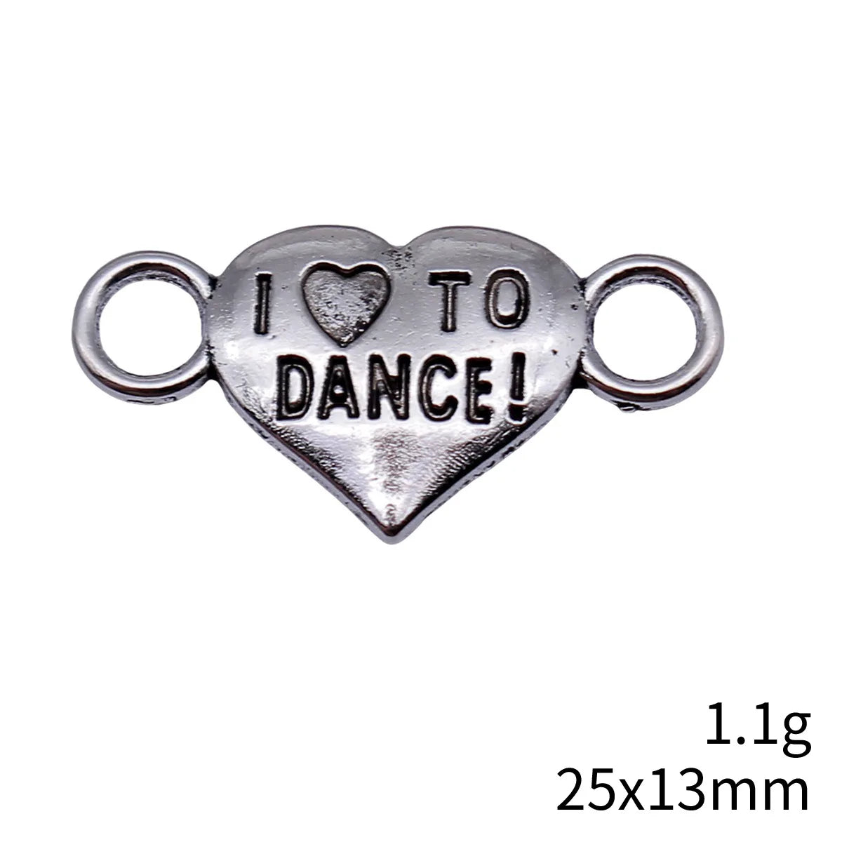 25x13mm 1.1g Antique Silver Zinc Alloy I Love Dance Heart Connector Charm for DIY Bracelet Jewelry Making