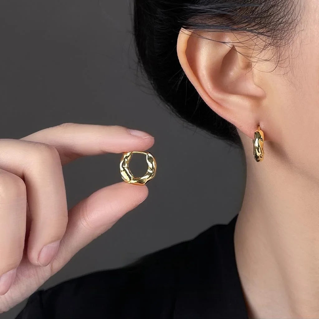 14K Gold Plated Copper Geometric Round Concave Convex Drop Earrings For Chic Commuter Style