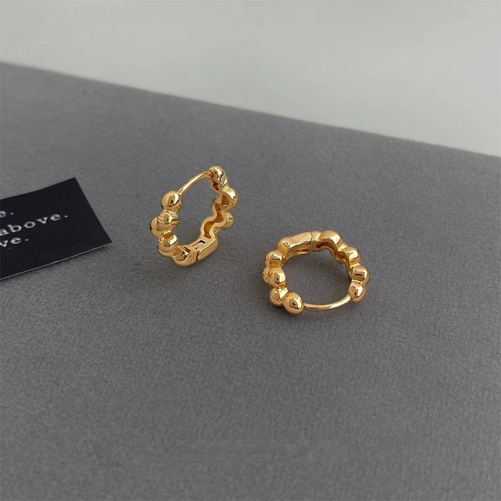 European Style Smooth Gold Bead Copper Stud Earrings Geometric Round Minimalist Office Jewelry