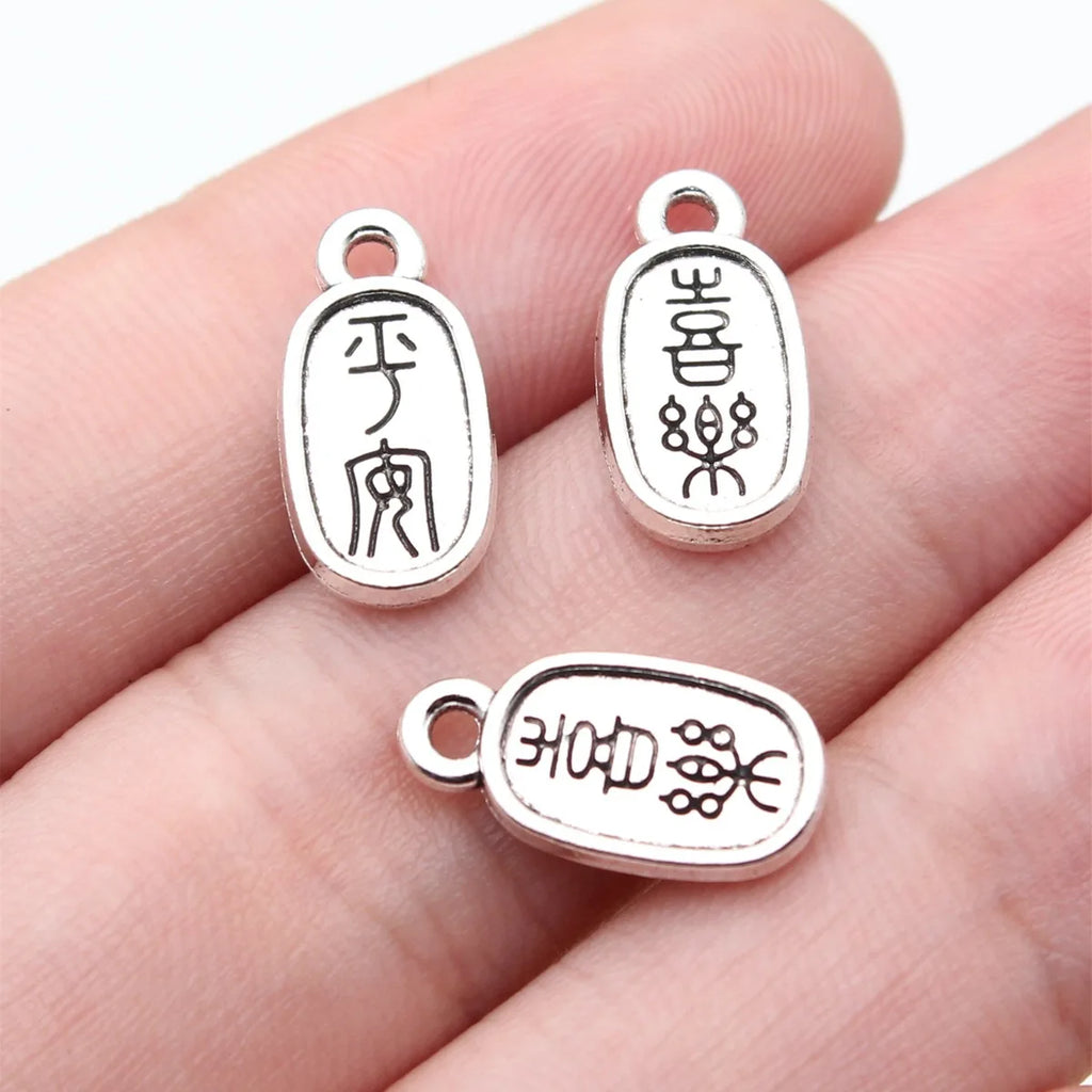 16x8mm 0.89g Antique Silver Zinc Alloy Peace Joy Character Charm Pendant for DIY Necklace Bracelet