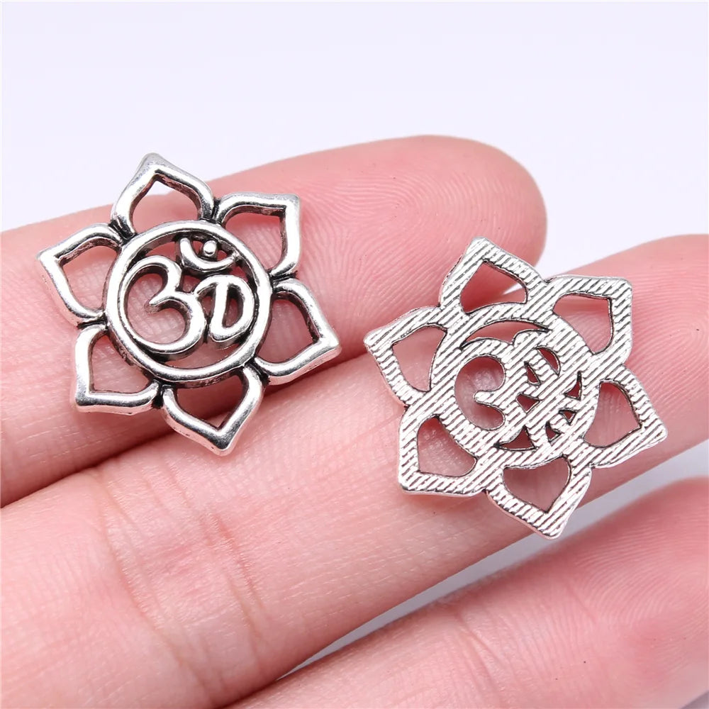 23x23mm 2.3g Antique Silver Zinc Alloy Lotus OM Charm Pendant for DIY Jewelry Making and Accessories
