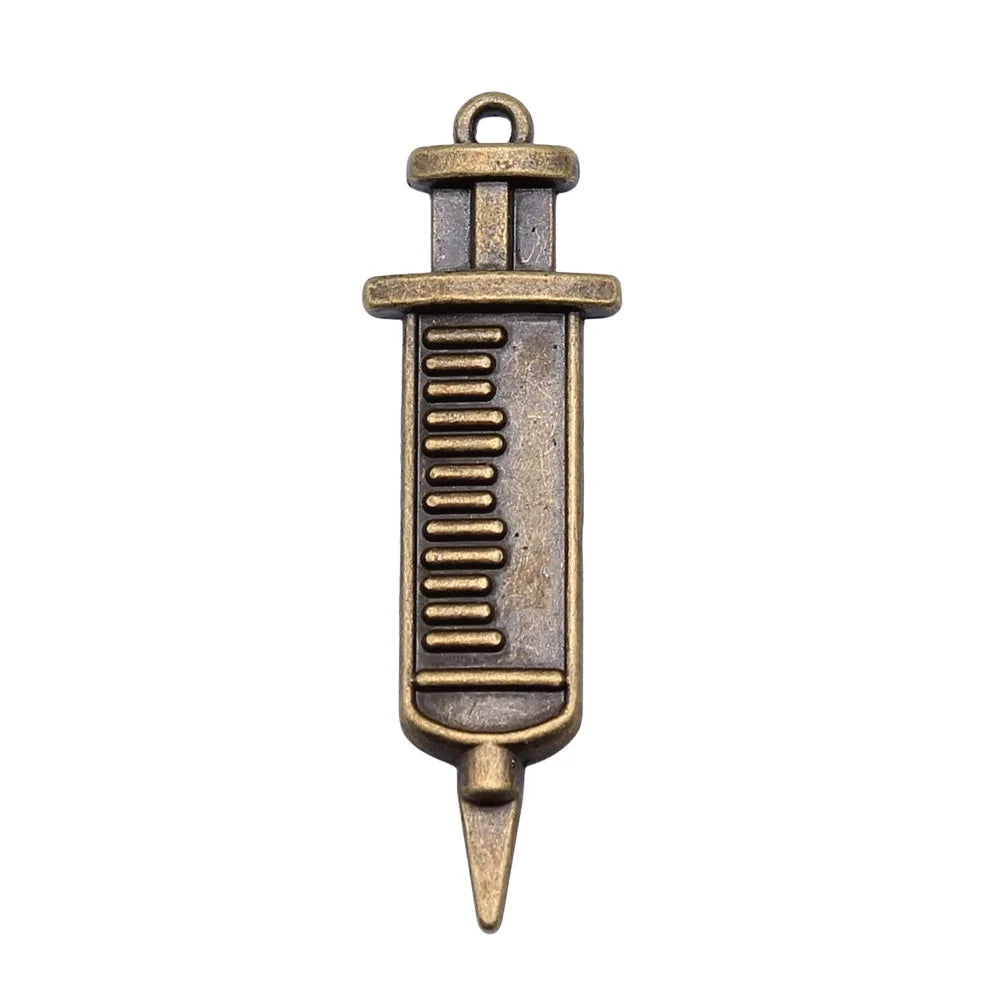 13x43mm 2.7g Multicolor Zinc Alloy Syringe Charm Pendant for Medical Theme Bracelet Necklace Making