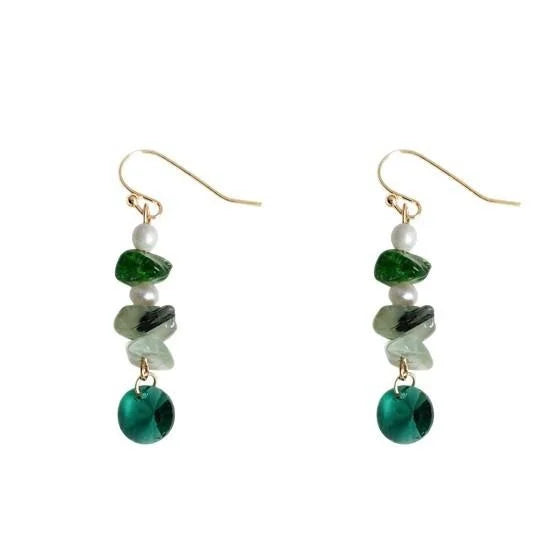 Forest Fresh Handmade Irregular Geometric Crushed Stone Freshwater Pearl Drop Earrings