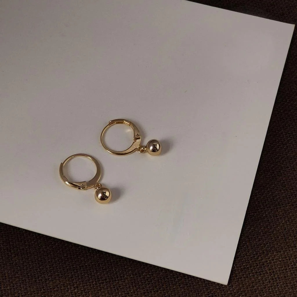 French Minimalist 14K Gold Plated Copper Round Ball Mini Drop Earrings For Women