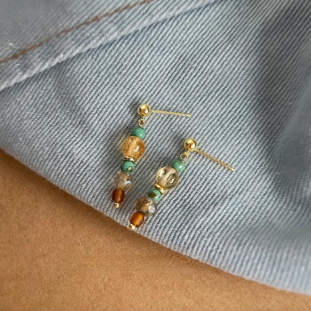 Vintage Ethnic Geometric Copper Citrine Glass Crystal Drop Earrings For Women