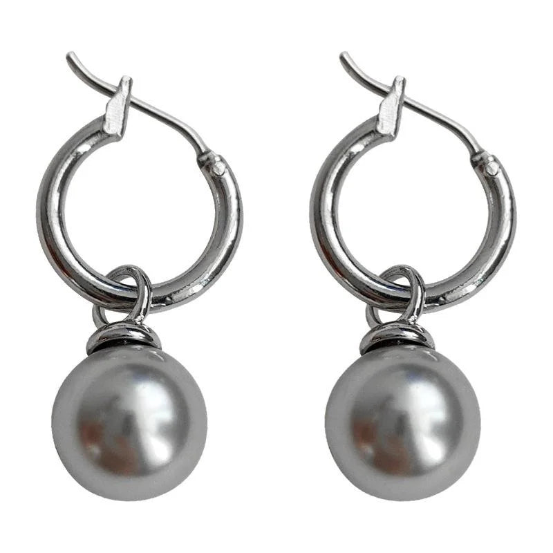 Minimalist Luxury Gray Glass Pearl Drop Earrings Copper Geometric Round Commuter Jewelry