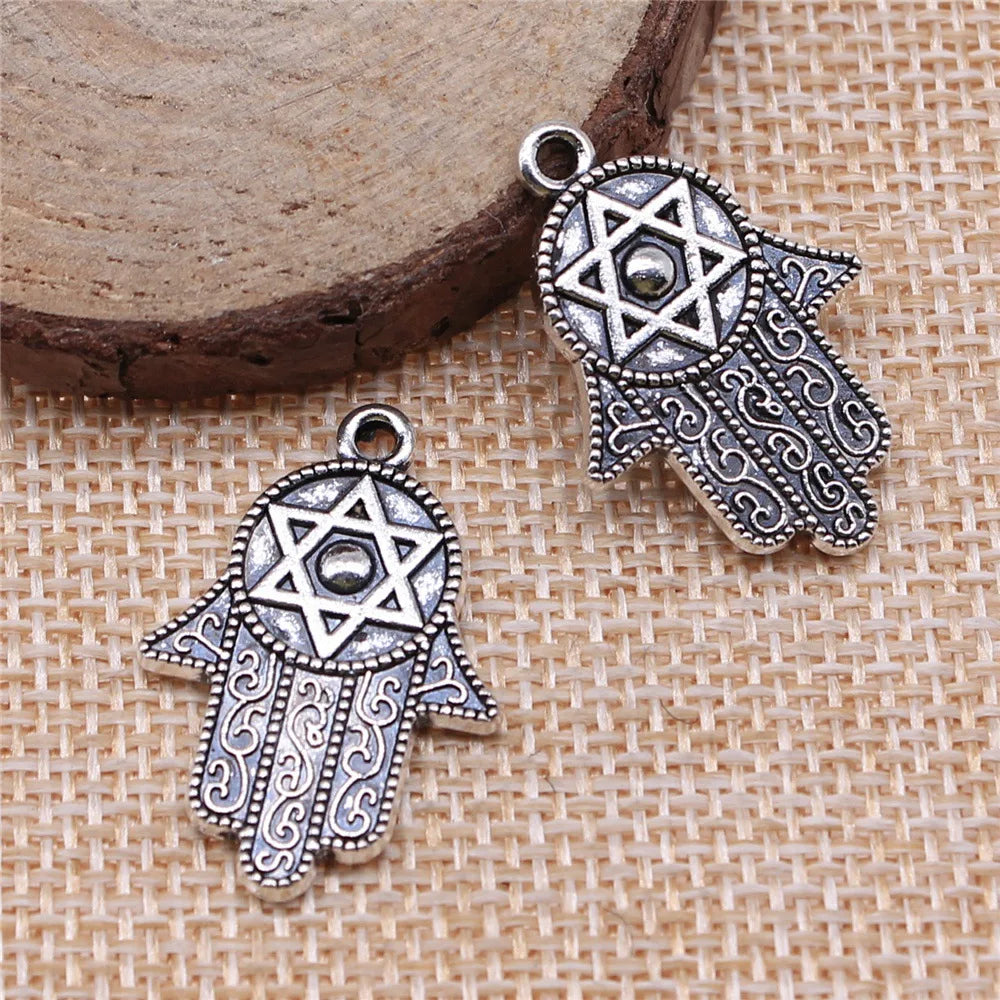 28x19mm 3.5g Multi-Color Zinc Alloy Star of David Hamsa Hand Charm Pendant for DIY Jewelry Making