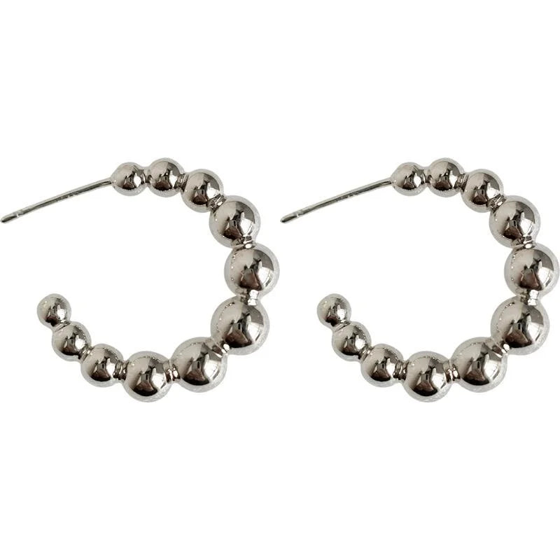 European Style Copper Geometric Hoop Drop Earrings With Gold Bead Ring Design