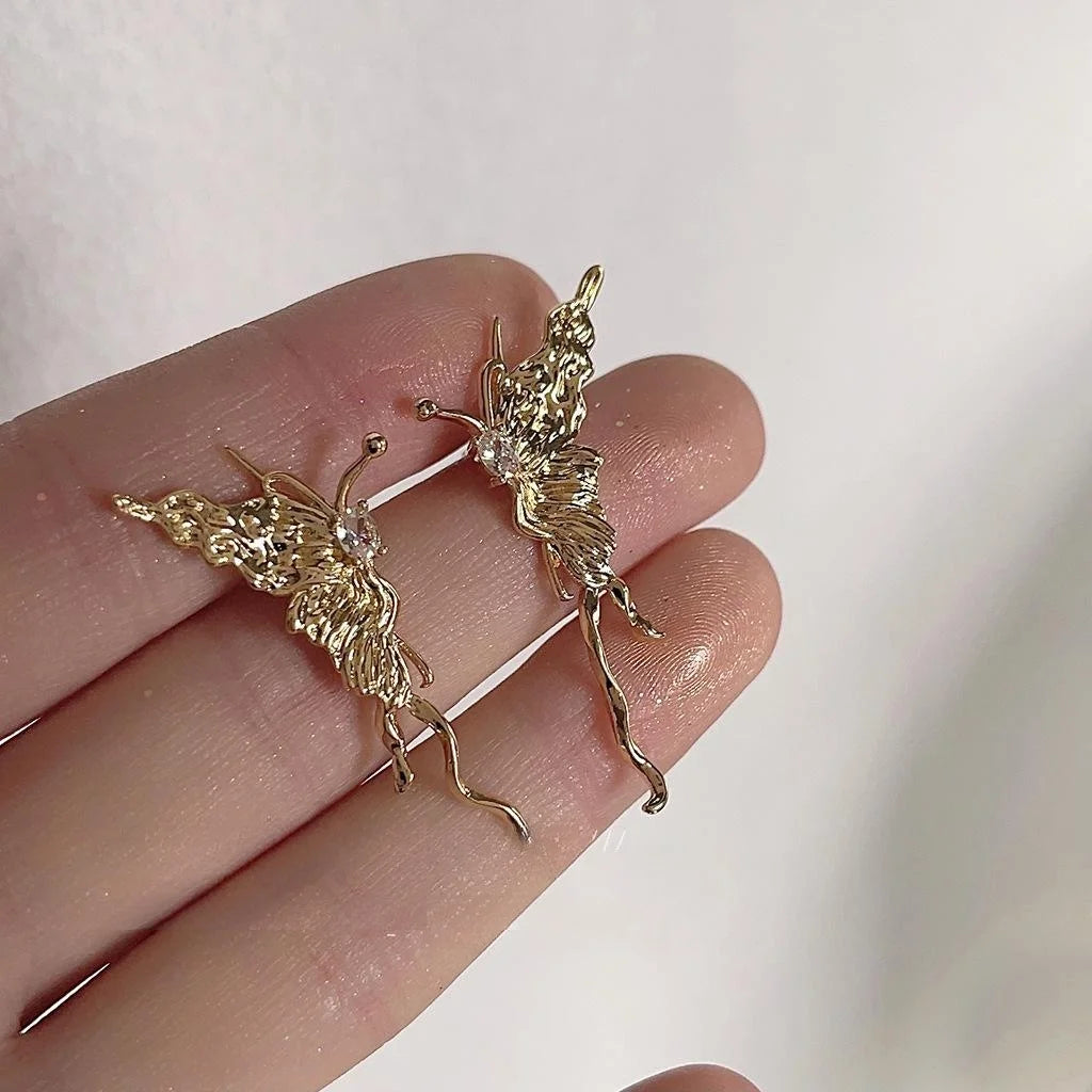 Original Design 14K Plated Copper Liquid Butterfly Stud Earrings Sweet Cool Style