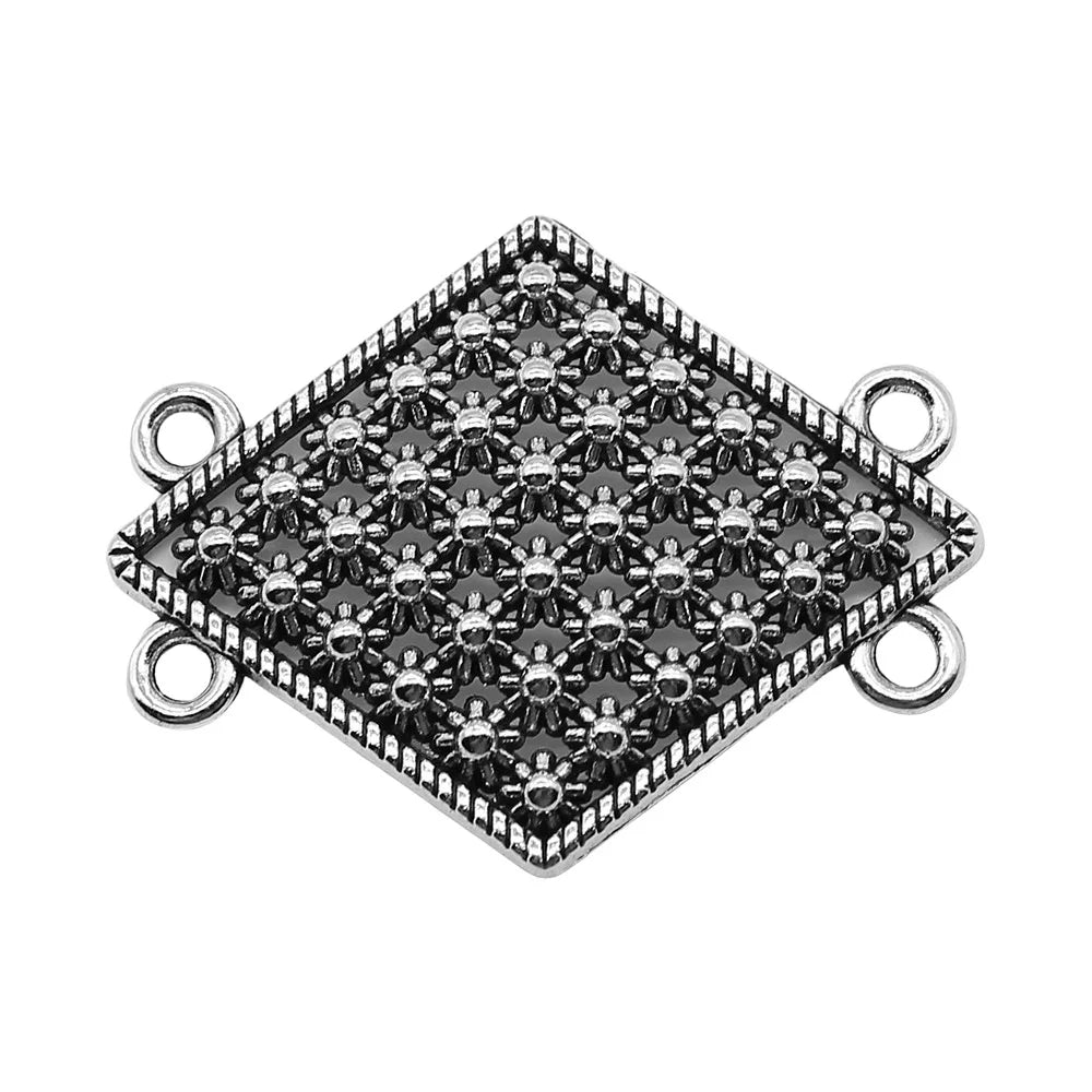 28x36mm 2.8g Antique Silver Zinc Alloy Four Hole Body Chain Connector Charm for DIY Body Jewelry