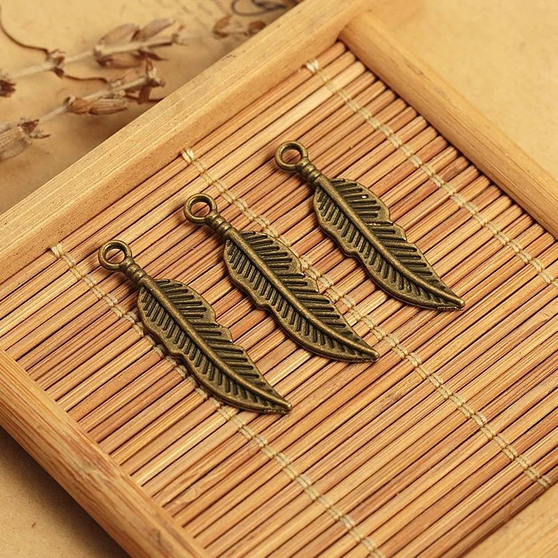 30x8MM Zinc Alloy Feather Charm Pendant Wing for DIY Necklace Bracelet Jewelry Making