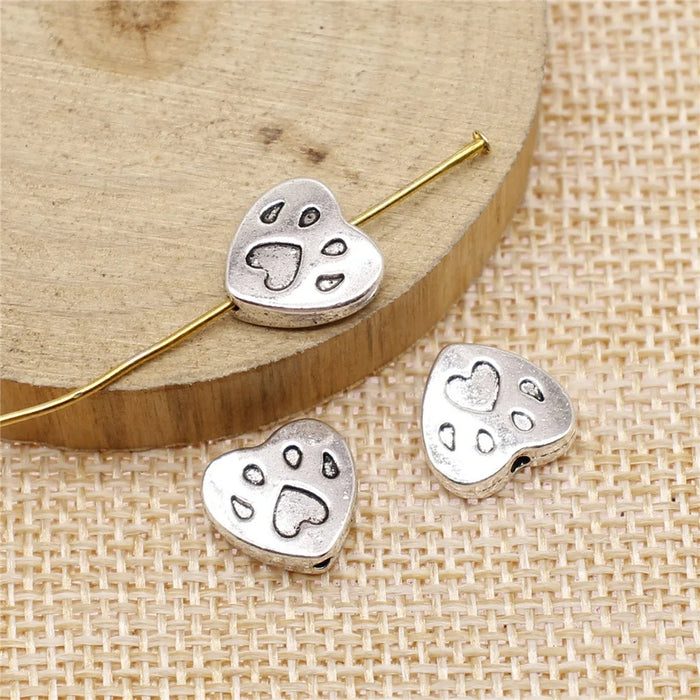 11x11mm 1.6g Antique Silver Zinc Alloy Heart Paw Loose Metal Beads for DIY Bracelet Making