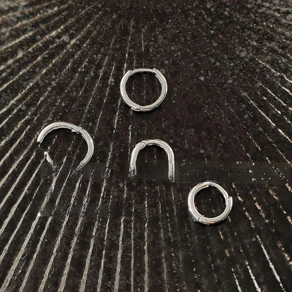 Minimalist Silver Tone Copper Geometric Hoop Drop Earrings Smooth Metal Versatile Office Style