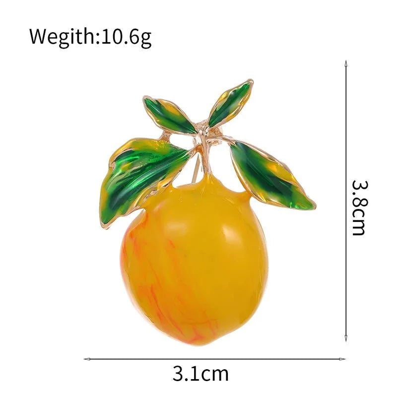 Fresh Lemon Fruit Enamel Alloy Brooch With Green Leaves, Cute Summer Lapel Pin Corsage Gift For Women