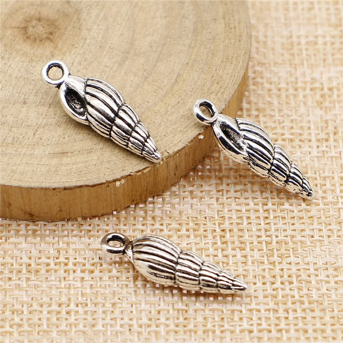 24x8mm 2g Antique Silver Zinc Alloy Conch Shell Charm Pendant for DIY Ocean Theme Jewelry Making