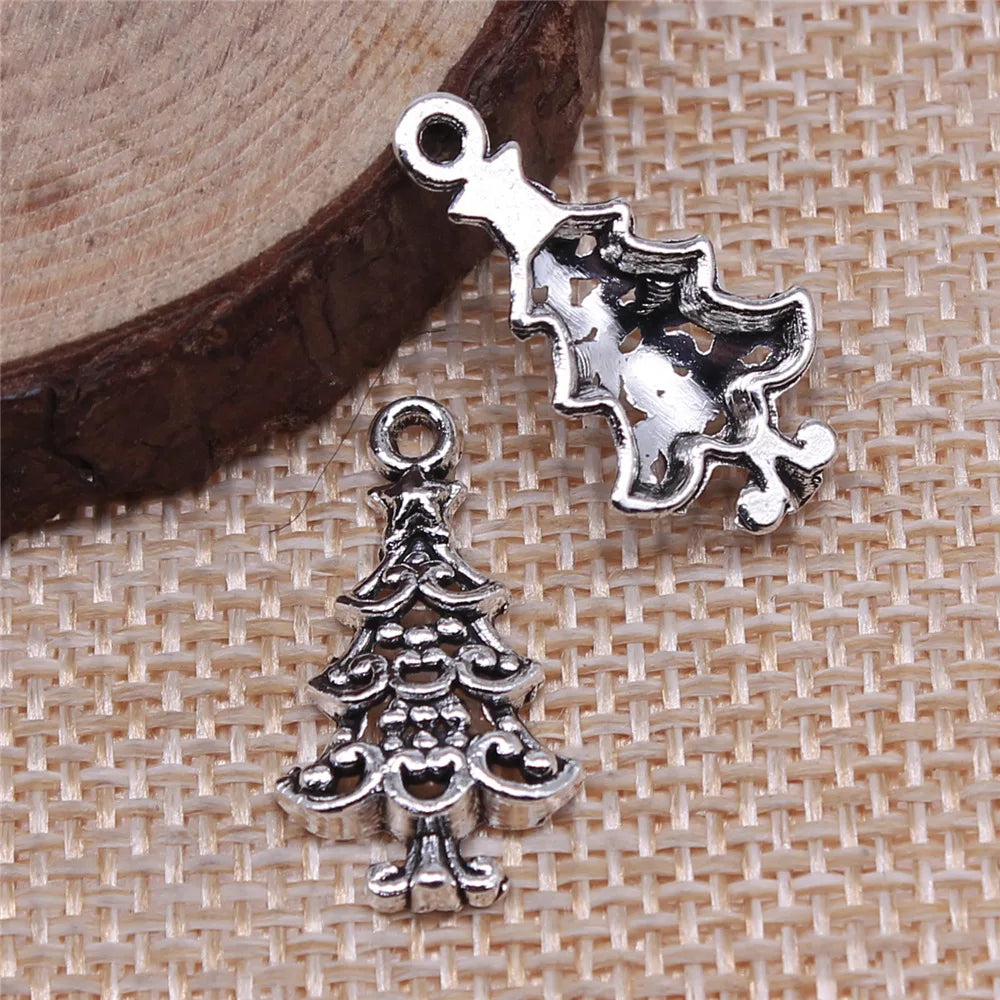 23x13mm 0.85g Antique Silver Zinc Alloy Christmas Tree Charm Pendant for DIY Necklace Jewelry Making