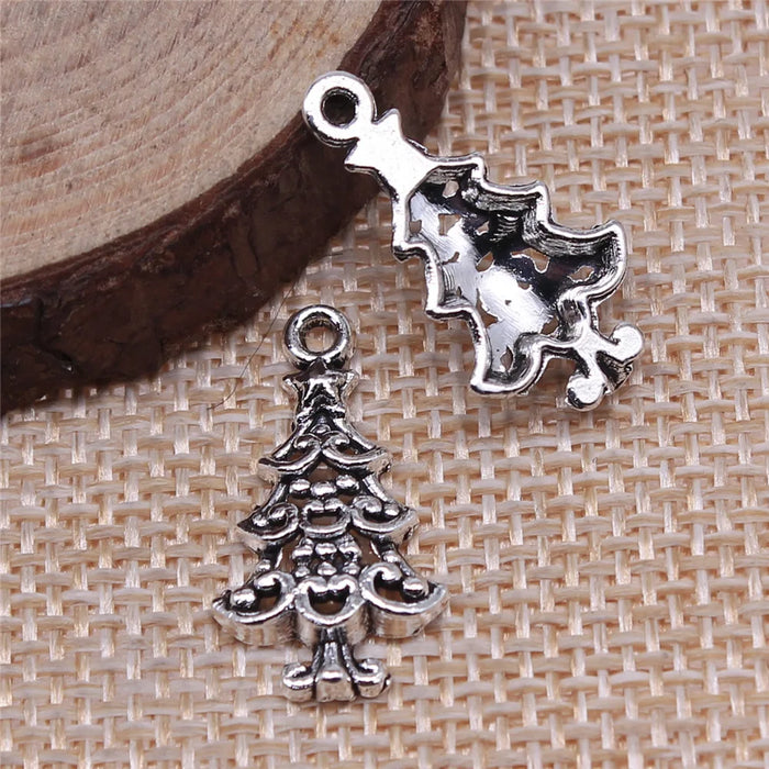 23x13mm 0.85g Antique Silver Zinc Alloy Christmas Tree Charm Pendant for DIY Necklace Jewelry Making