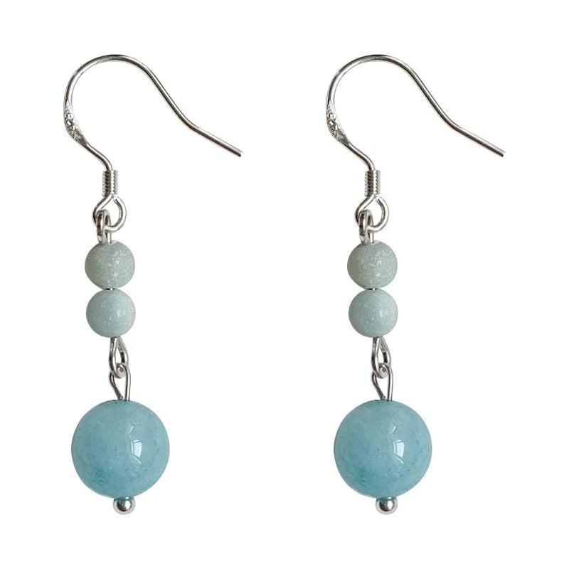 Original Design Copper Blue Natural Stone Geometric Tassel Drop Earrings New Chinese Style