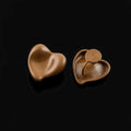 Elegant French Glossy Coffee Brown Enamel Heart Alloy Stud & Clip On No Piercing Statement Earrings