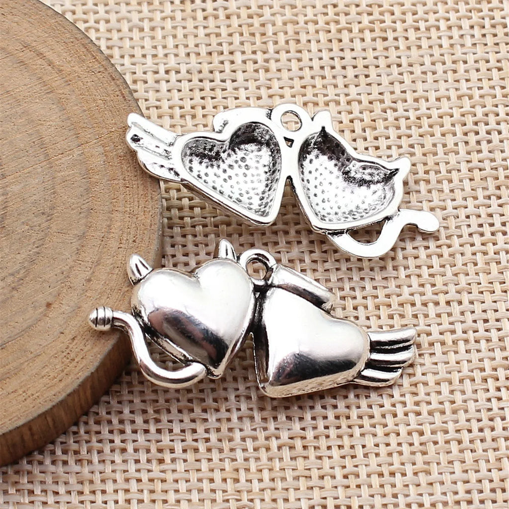 39x18mm 3.9g Antique Silver Zinc Alloy Angel Devil Heart Charm Pendant for DIY Gothic Jewelry Making