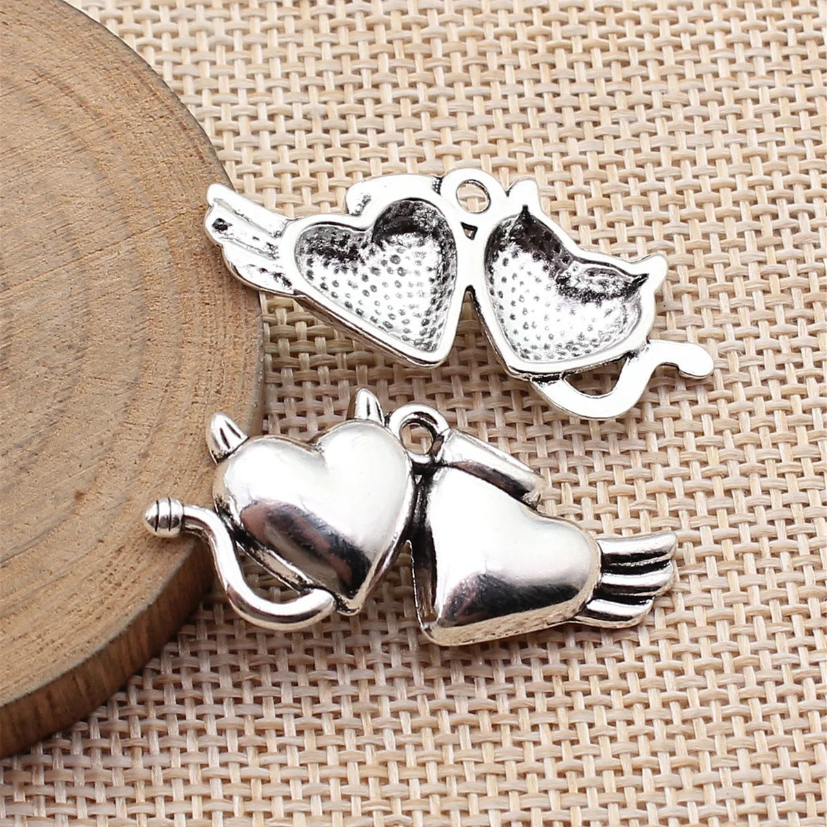 39x18mm 3.9g Antique Silver Zinc Alloy Angel Devil Heart Charm Pendant for DIY Gothic Jewelry Making