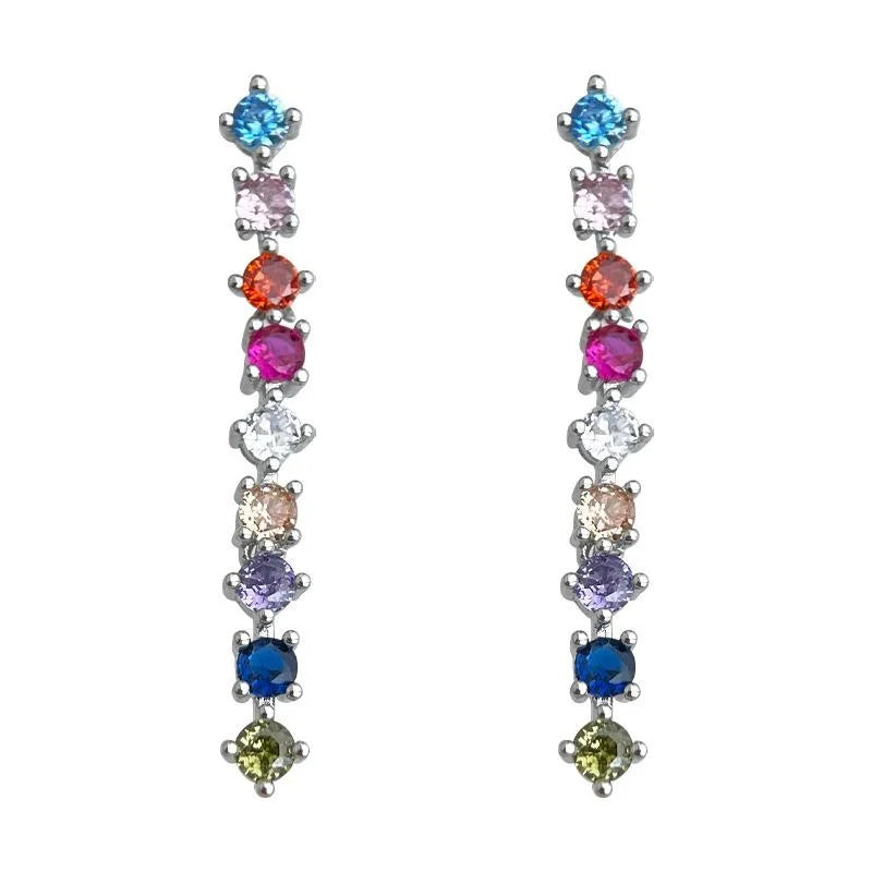 Style Copper Long Tassel Drop Earrings With Colorful Zircon Geometric Designer Jewelry
