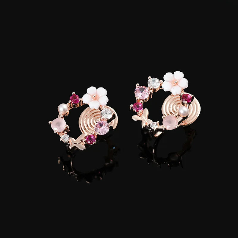 Elegant Floral Wreath Rhinestone Crystal Bow Stud & Clip On No Piercing Korean Style Earrings