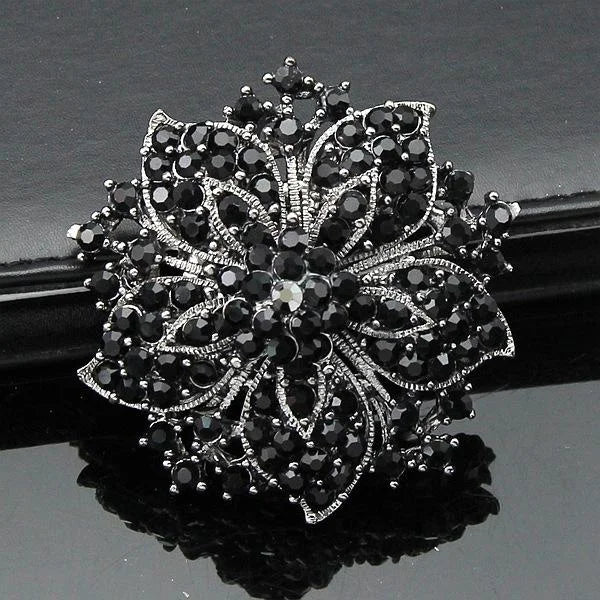 Luxury Full Rhinestone Crystal Bauhinia Flower Brooch, Alloy Lapel Pin Corsage For Women Suit Accessory