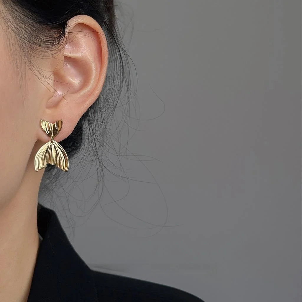 14K Plated Copper Geometric Fishtail Drop Earrings, Trendy Style Jewelry 2026