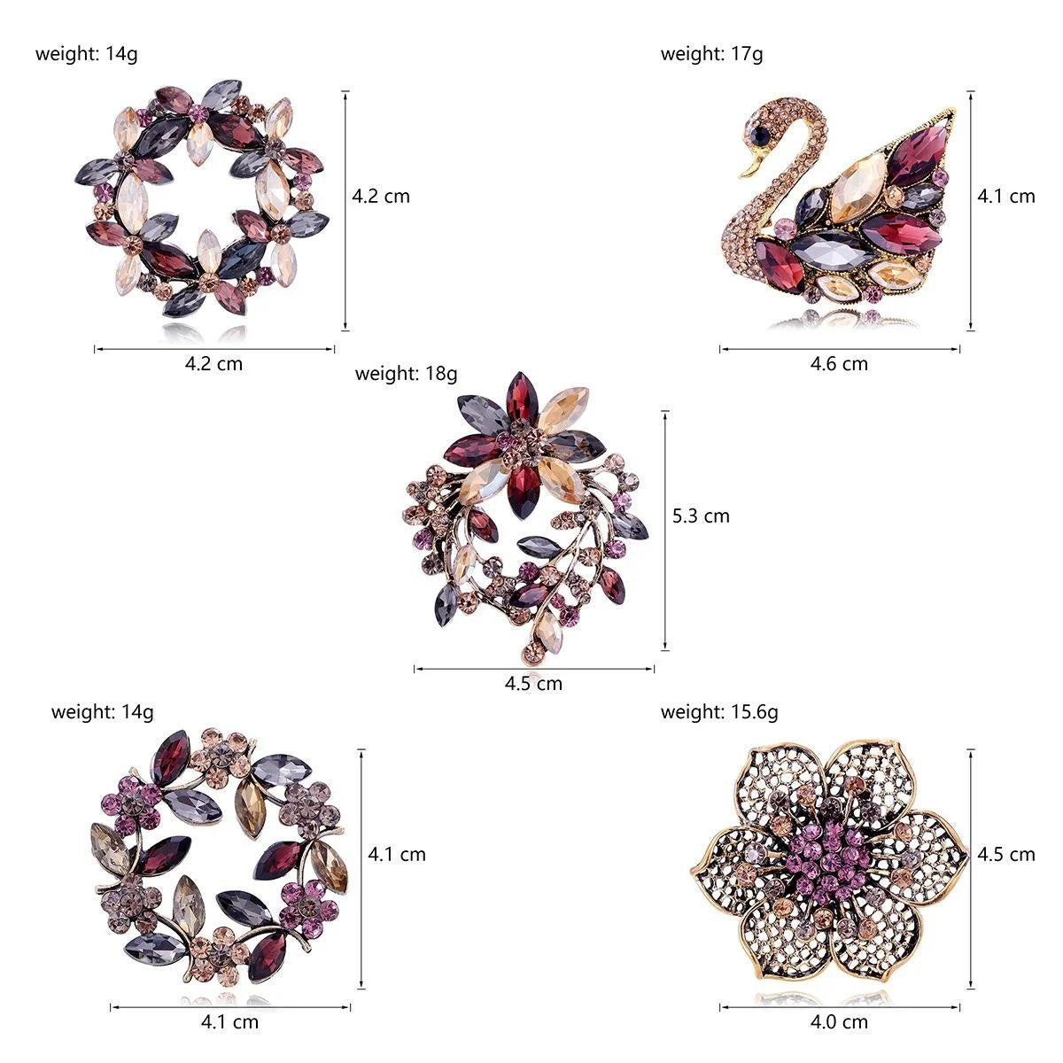 Elegant Rhinestone Alloy Swan, Floral Wreath And Flower Brooch For Women's Lapel Pin Suit Accessory